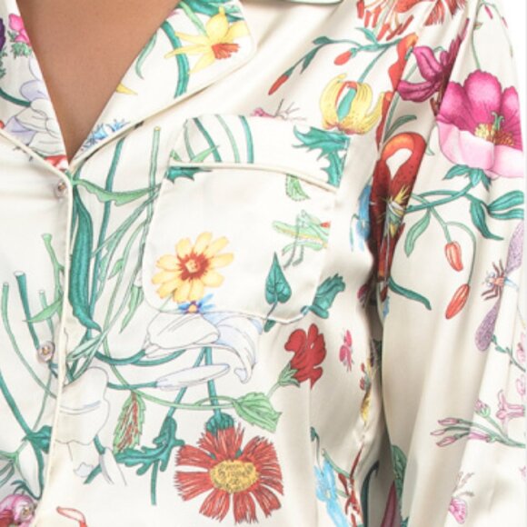 DALIA MACPHEE 2pc Satin Floral Pajama Set With Contrast Trim - Picture 3 of 3